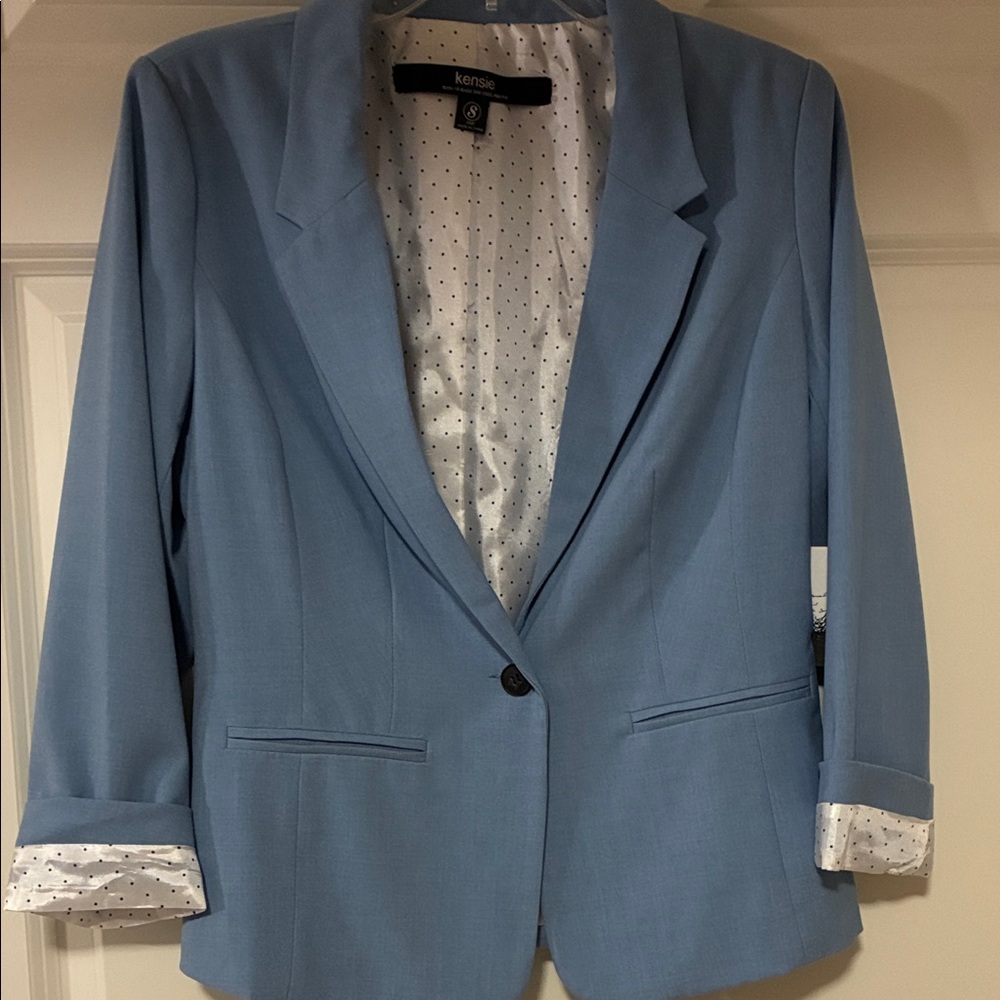 Kensie Sky Blue Blazer with Polka Dot Lining